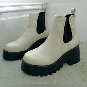 White platform heeled boots